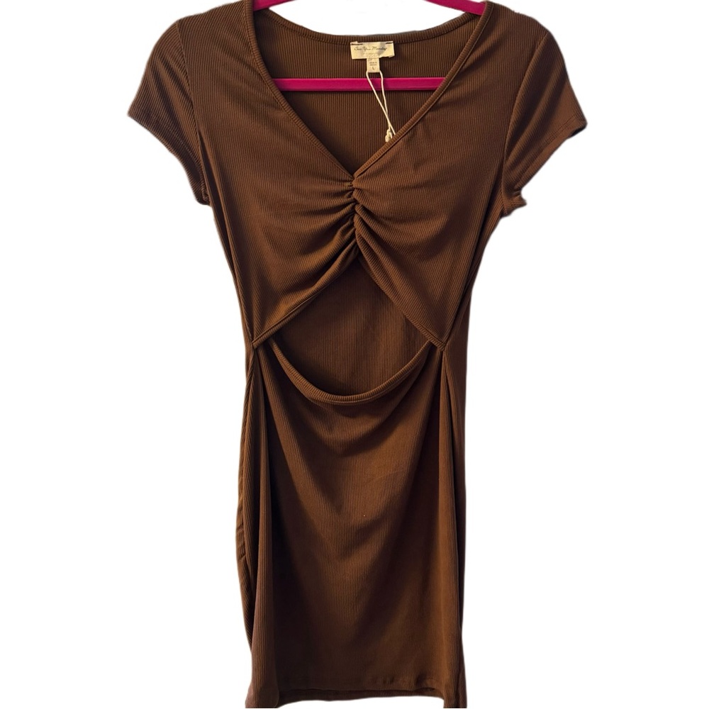Mahogany Brown Cut Out Jersey Dress